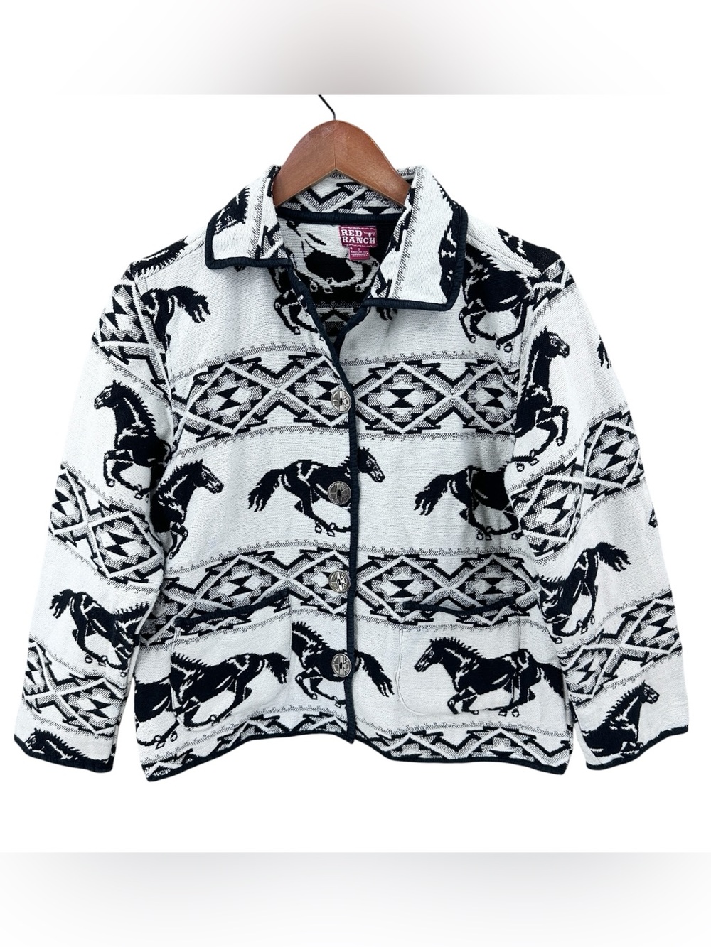 RED RANCH Jacket Western Horse Print Button Up Black White